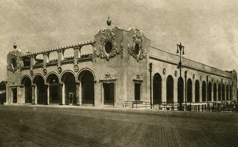 Vintage photograph of building exterior, corner